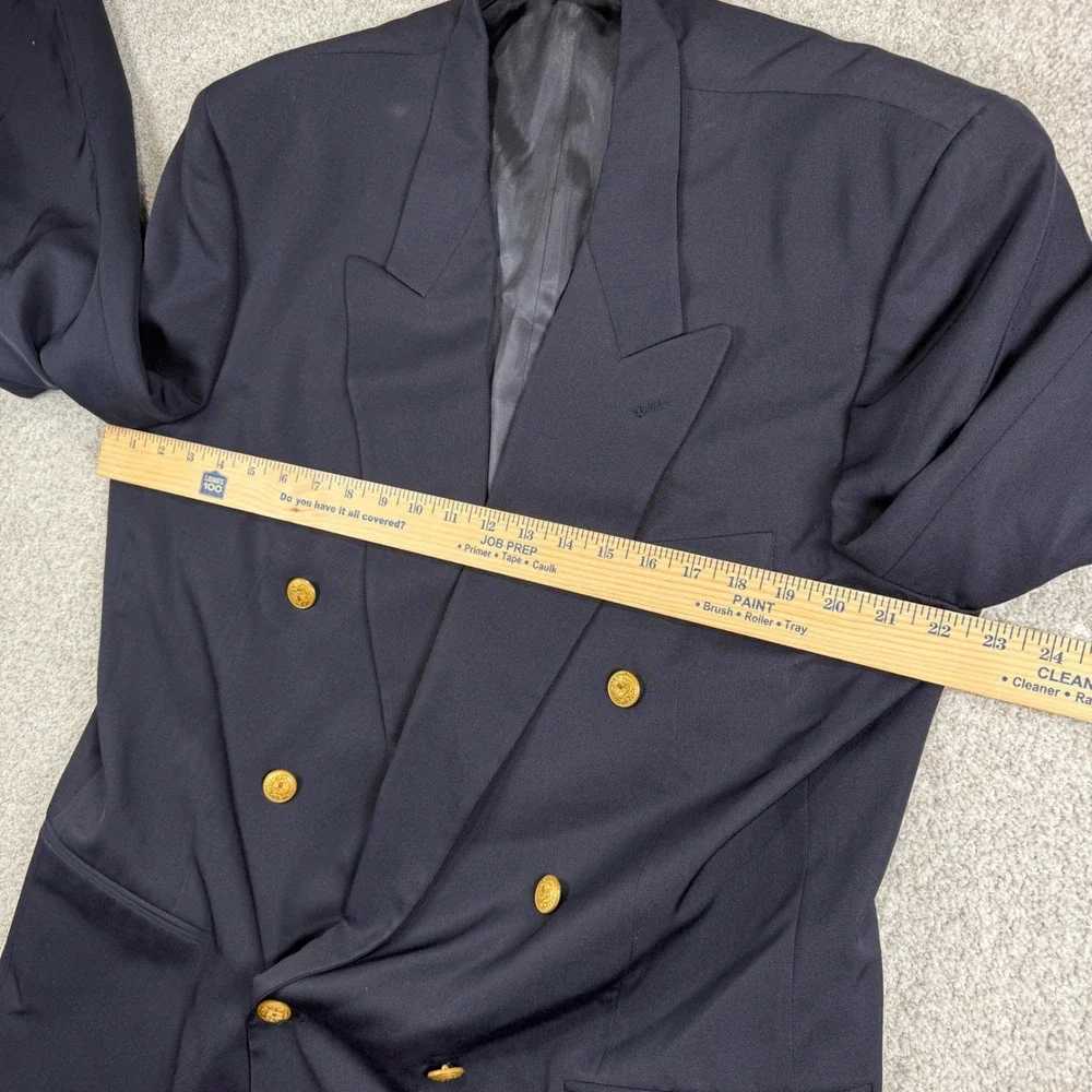 Vintage Givenchy Blazer Mens 44 Navy Blue Double Breasted Gold Button Wool‎